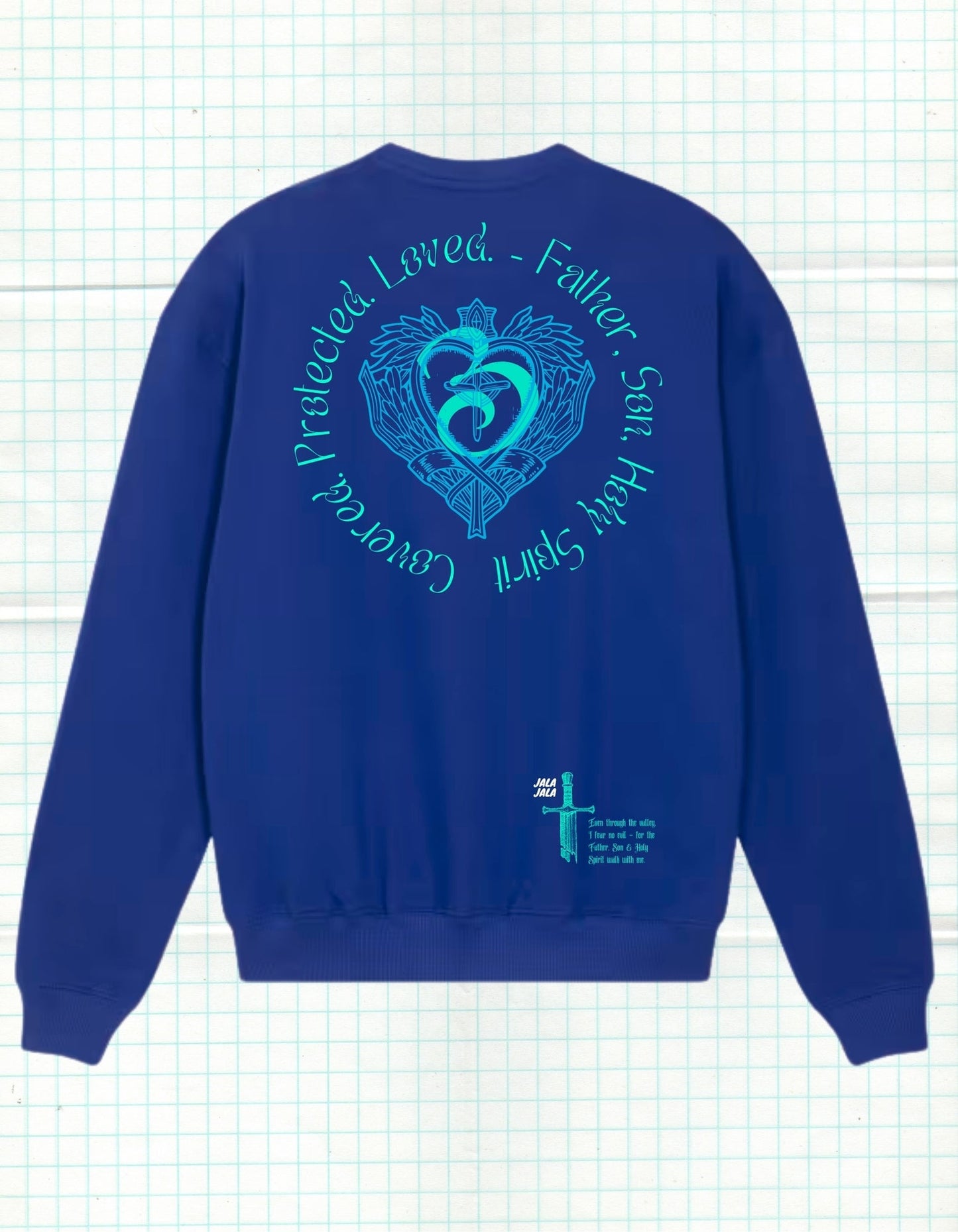 Covered in Spirit – Royal Blue Uniseks Sweater (Ledger Dry) Wegwijzerkampen - JalaJala Artshop