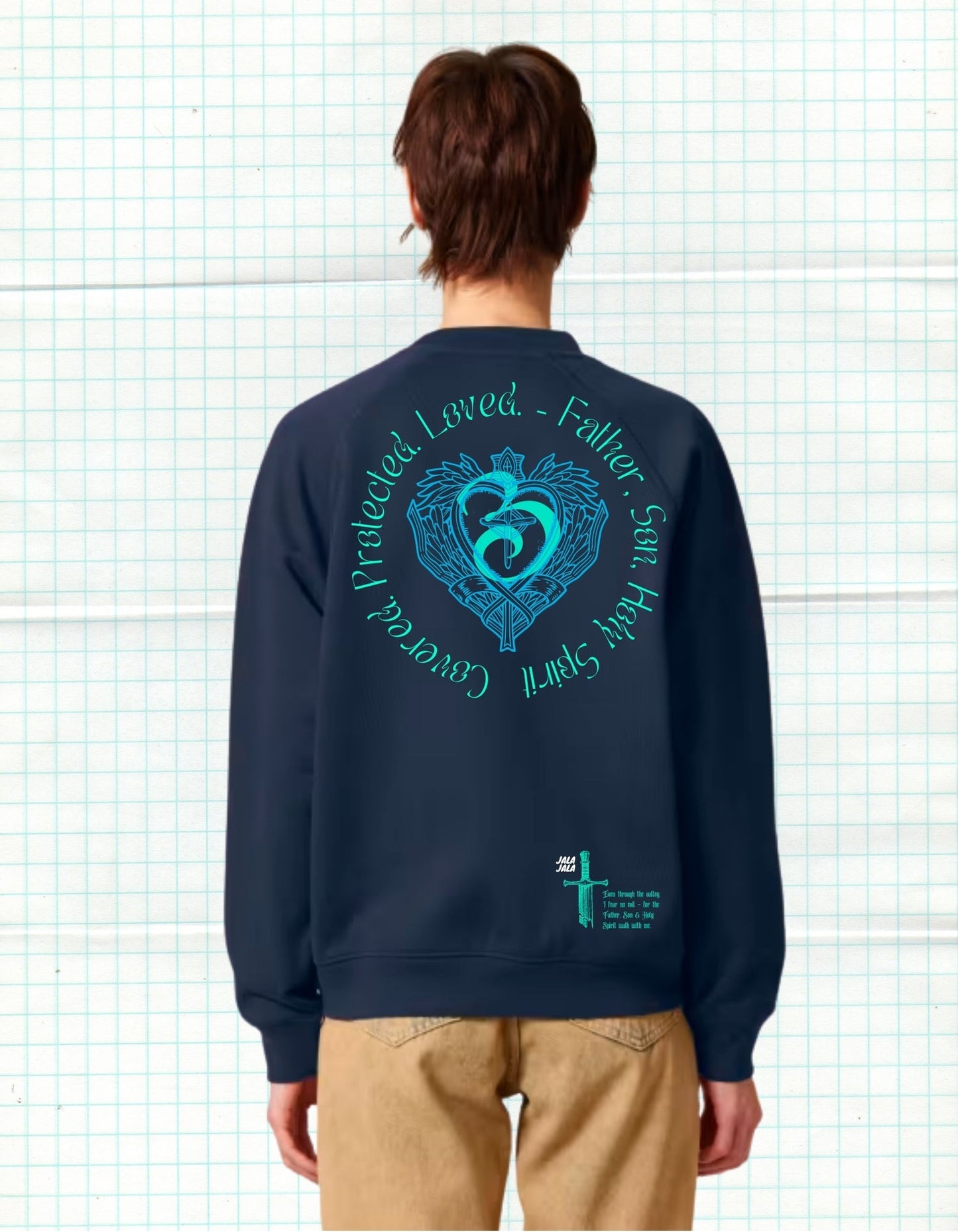 Covered. Protected. Loved. – Navy Uniseks Sweater Wegwijzerkampen - JalaJala Artshop
