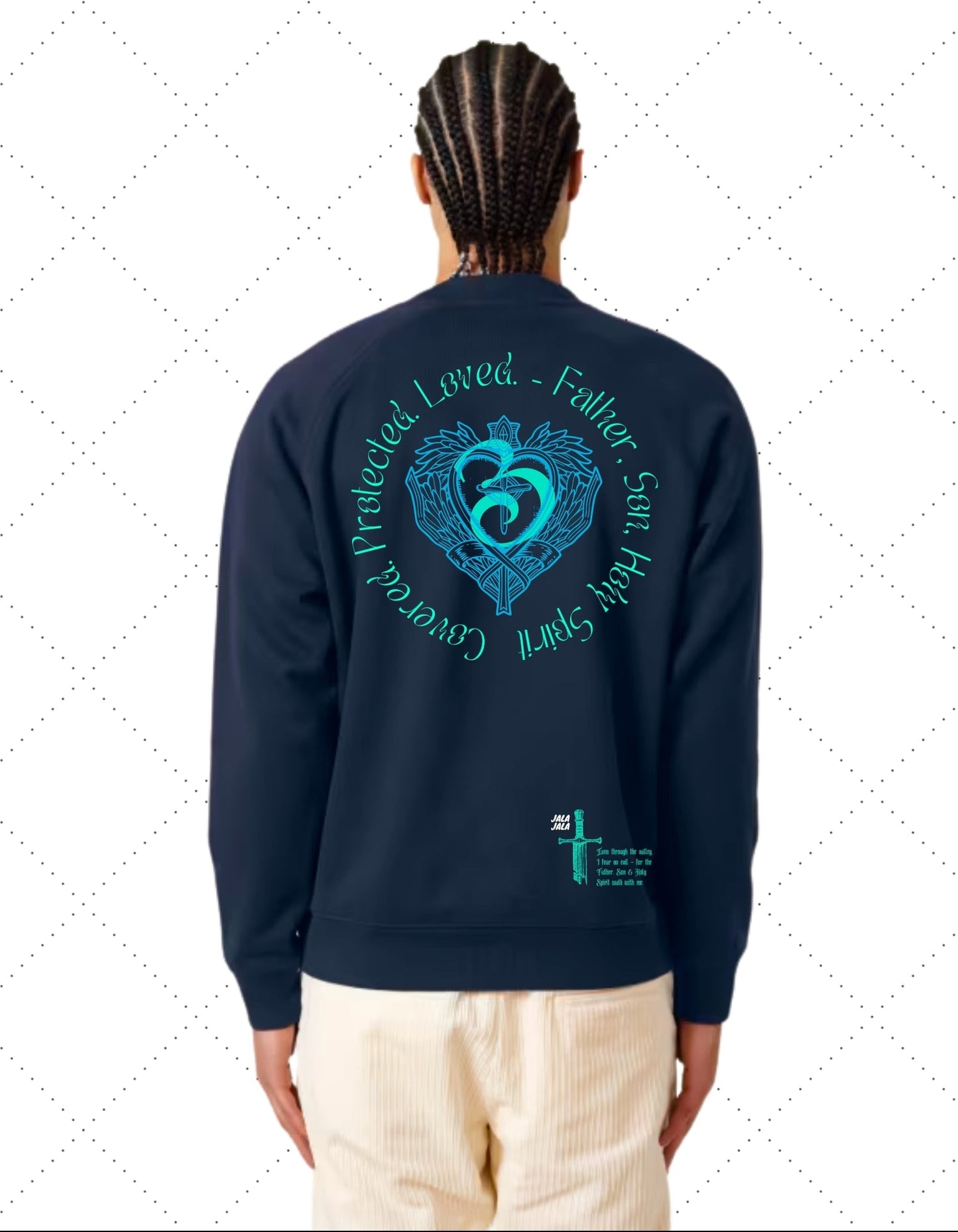 Covered. Protected. Loved. – Navy Uniseks Sweater Wegwijzerkampen - JalaJala Artshop