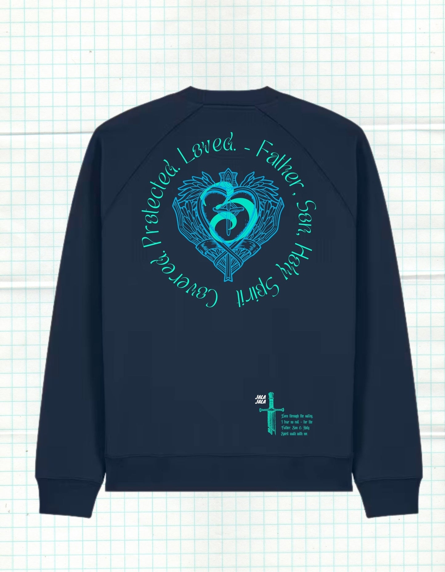 Covered. Protected. Loved. – Navy Uniseks Sweater Wegwijzerkampen - JalaJala Artshop