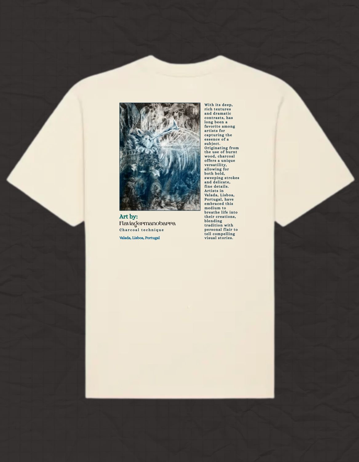 Charcoal Dreams – Artistieke T-shirt door Flaviagermanobarra - JalaJala Artshop