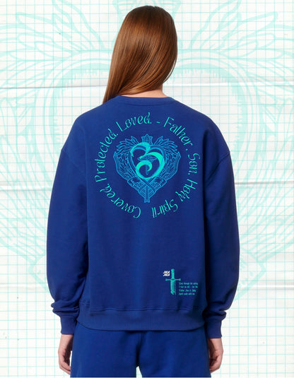 Covered in Spirit – Royal Blue Uniseks Sweater (Ledger Dry) Wegwijzerkampen - JalaJala Artshop