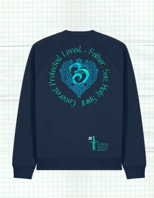 Covered. Protected. Loved. – Navy Uniseks Sweater Wegwijzerkampen - JalaJala Artshop