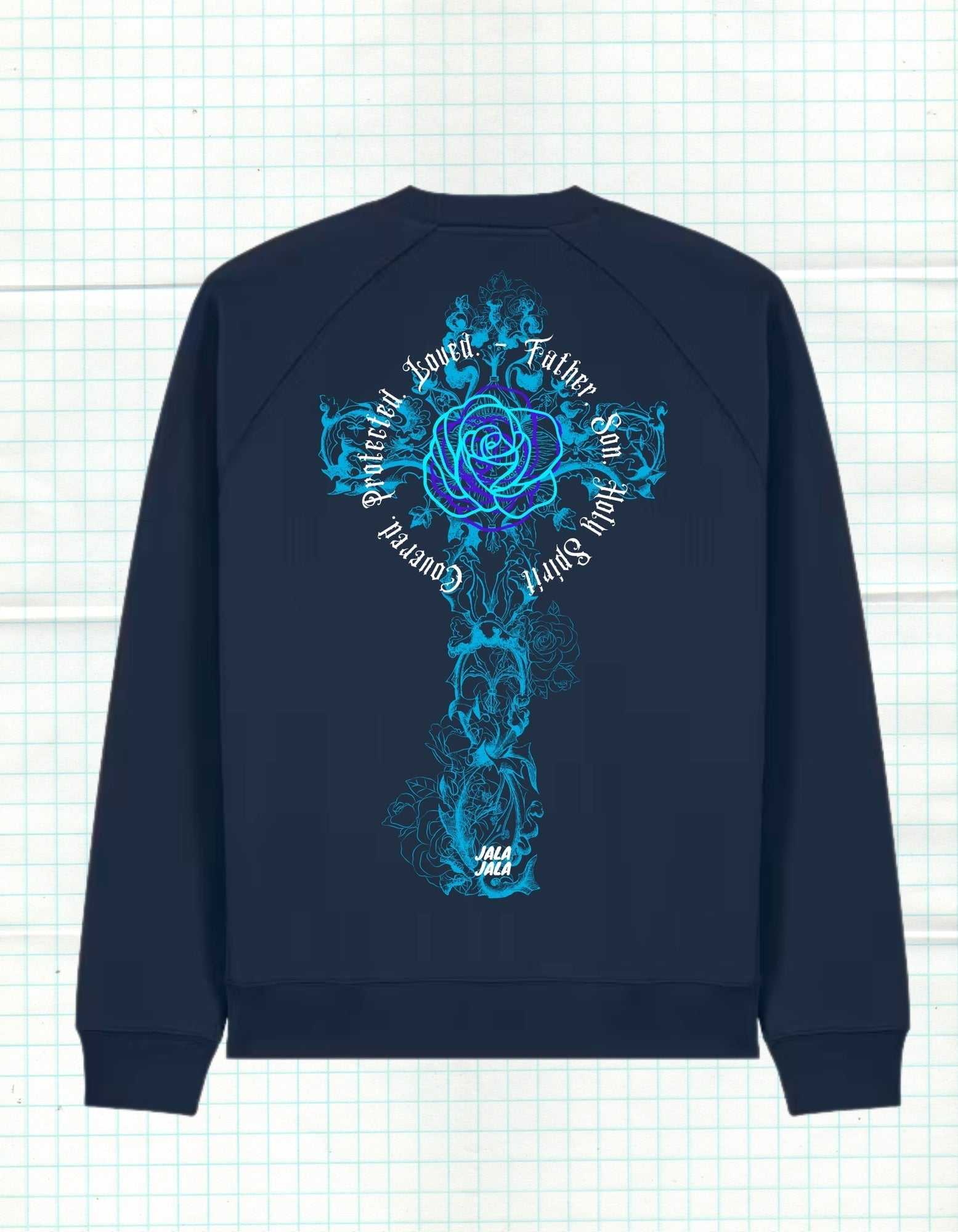 Cross of Grace – Navy Uniseks Sweater (Knoxer) - JalaJala Artshop