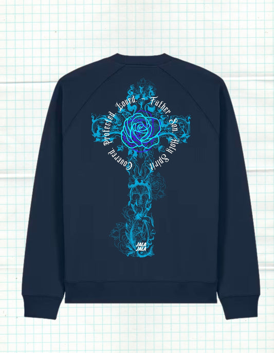 Cross of Grace – Navy Uniseks Sweater (Knoxer) - JalaJala Artshop