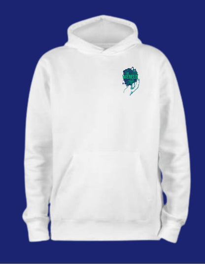 De wereld is van iedereen uniseks hoodie JalaJala wit - JalaJala Artshop