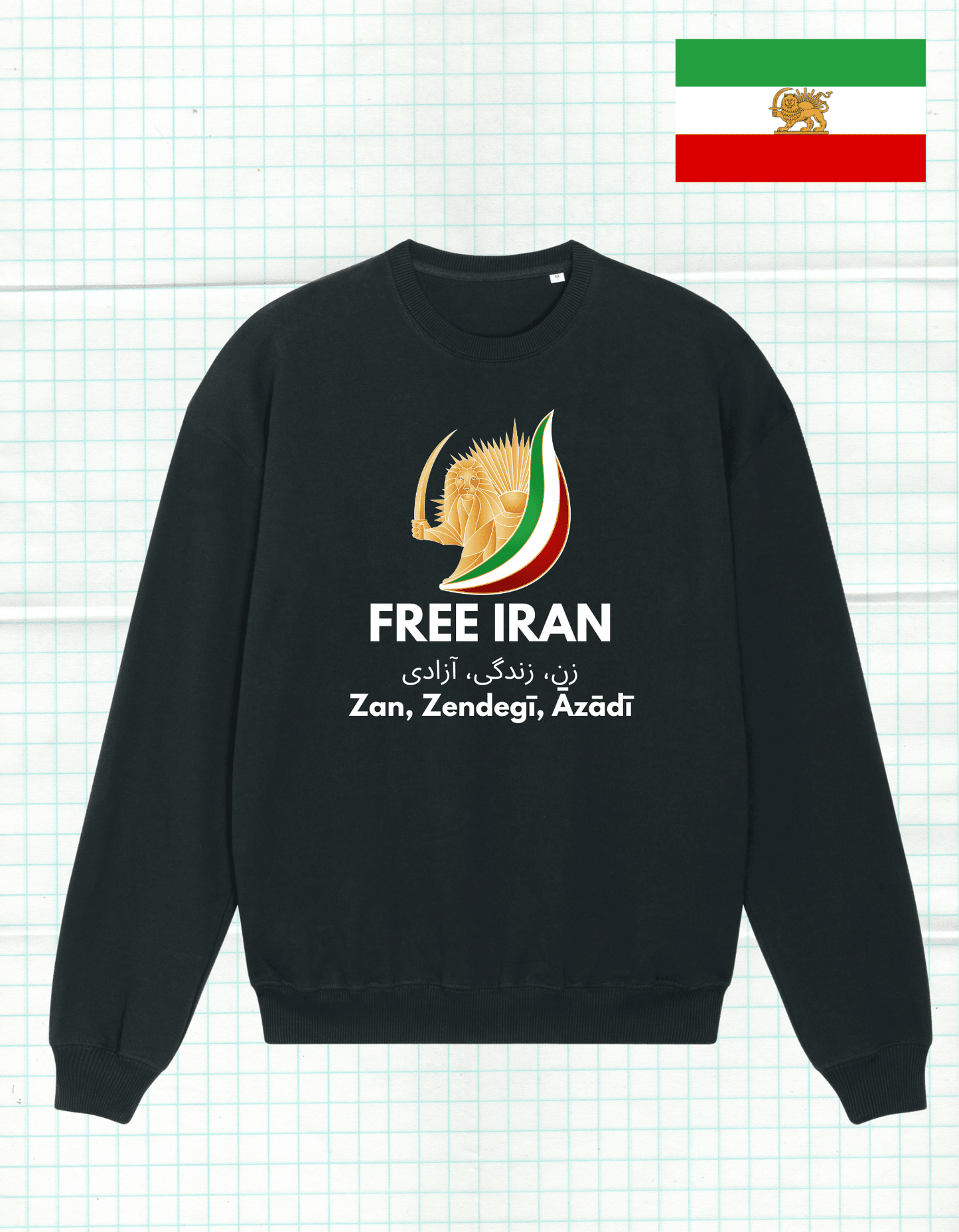 FREE IRAN Sweater – Zan, Zendegi, Azadi | Oversized Uniseks by Jalajala - JalaJala Artshop