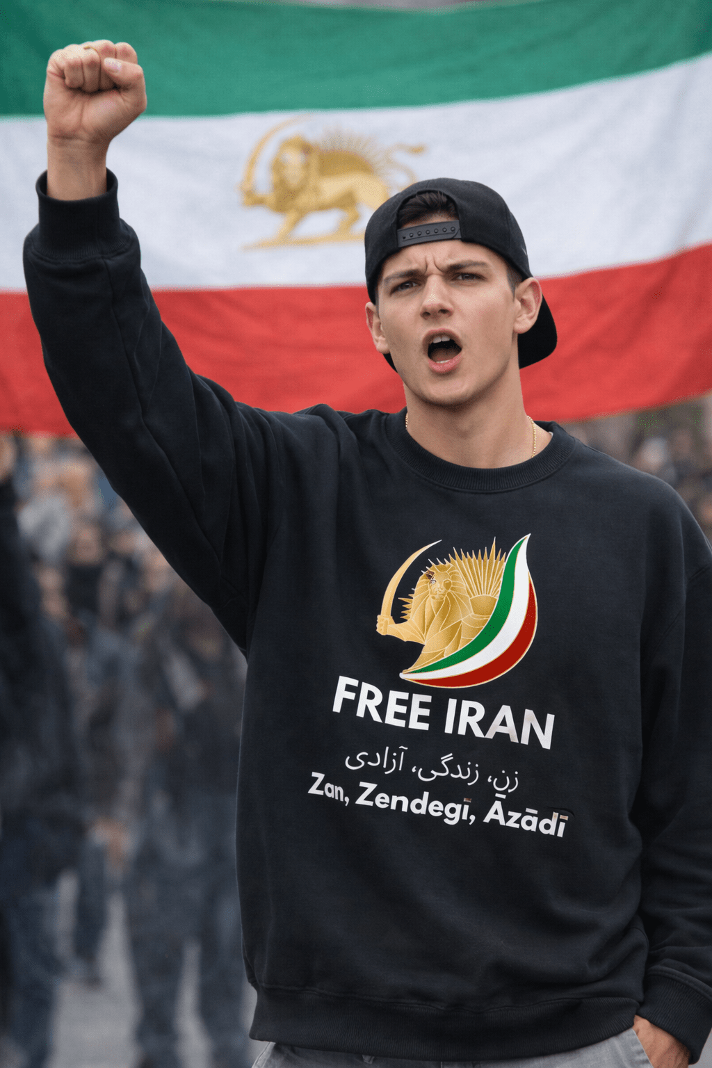 FREE IRAN Sweater – Zan, Zendegi, Azadi | Oversized Uniseks by Jalajala - JalaJala Artshop