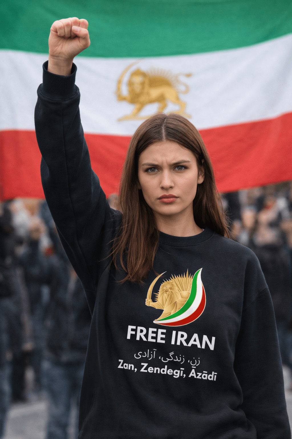 FREE IRAN Sweater – Zan, Zendegi, Azadi | Oversized Uniseks by Jalajala - JalaJala Artshop