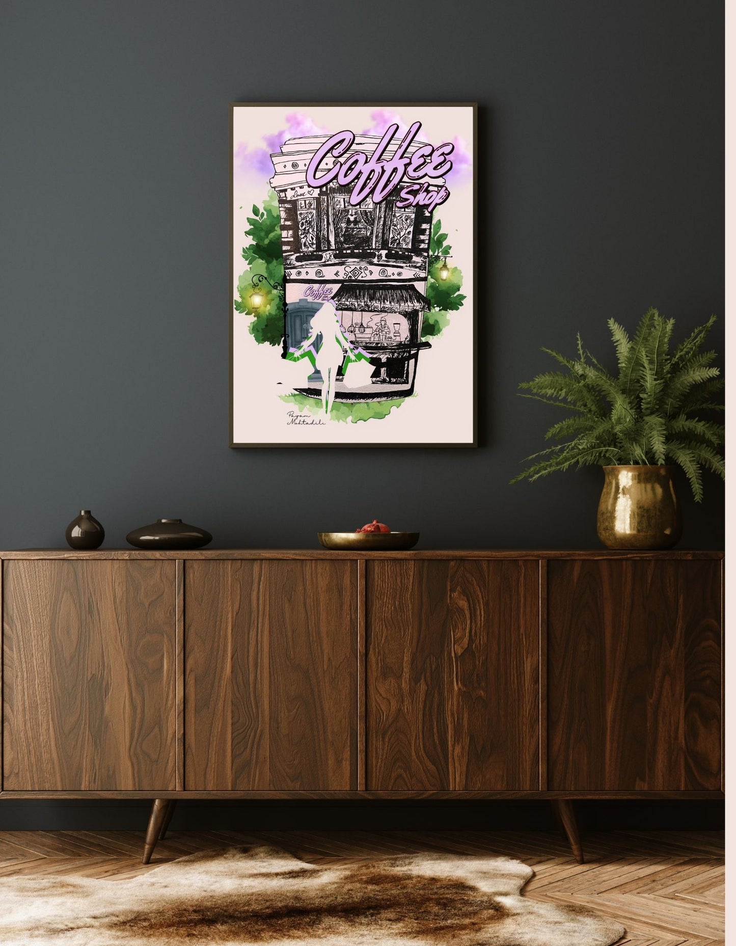 Koffiecup Kunstposter - hand getekend, digitaal print. - JalaJala Artshop