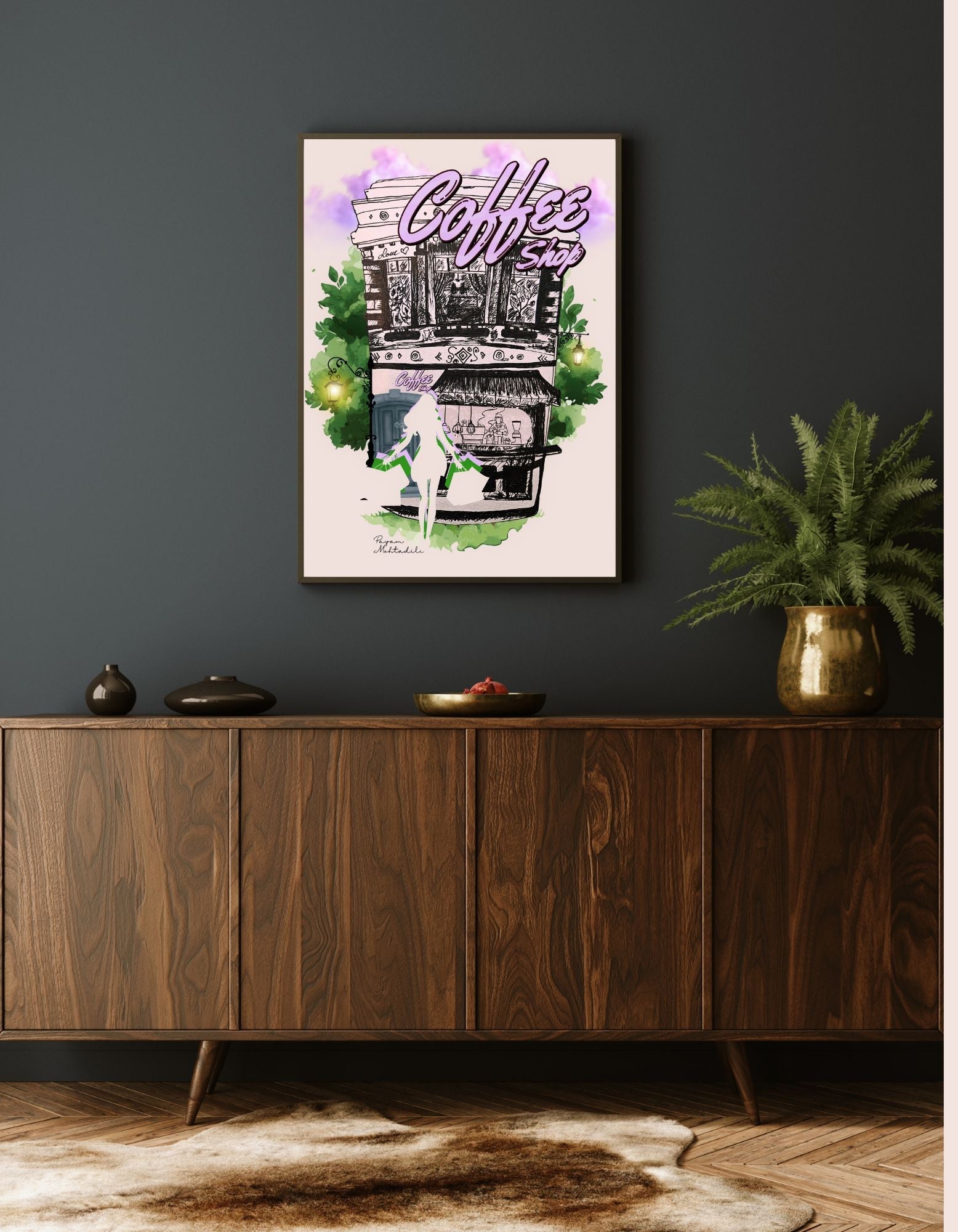 Koffiecup Kunstposter - hand getekend, digitaal print. - JalaJala Artshop