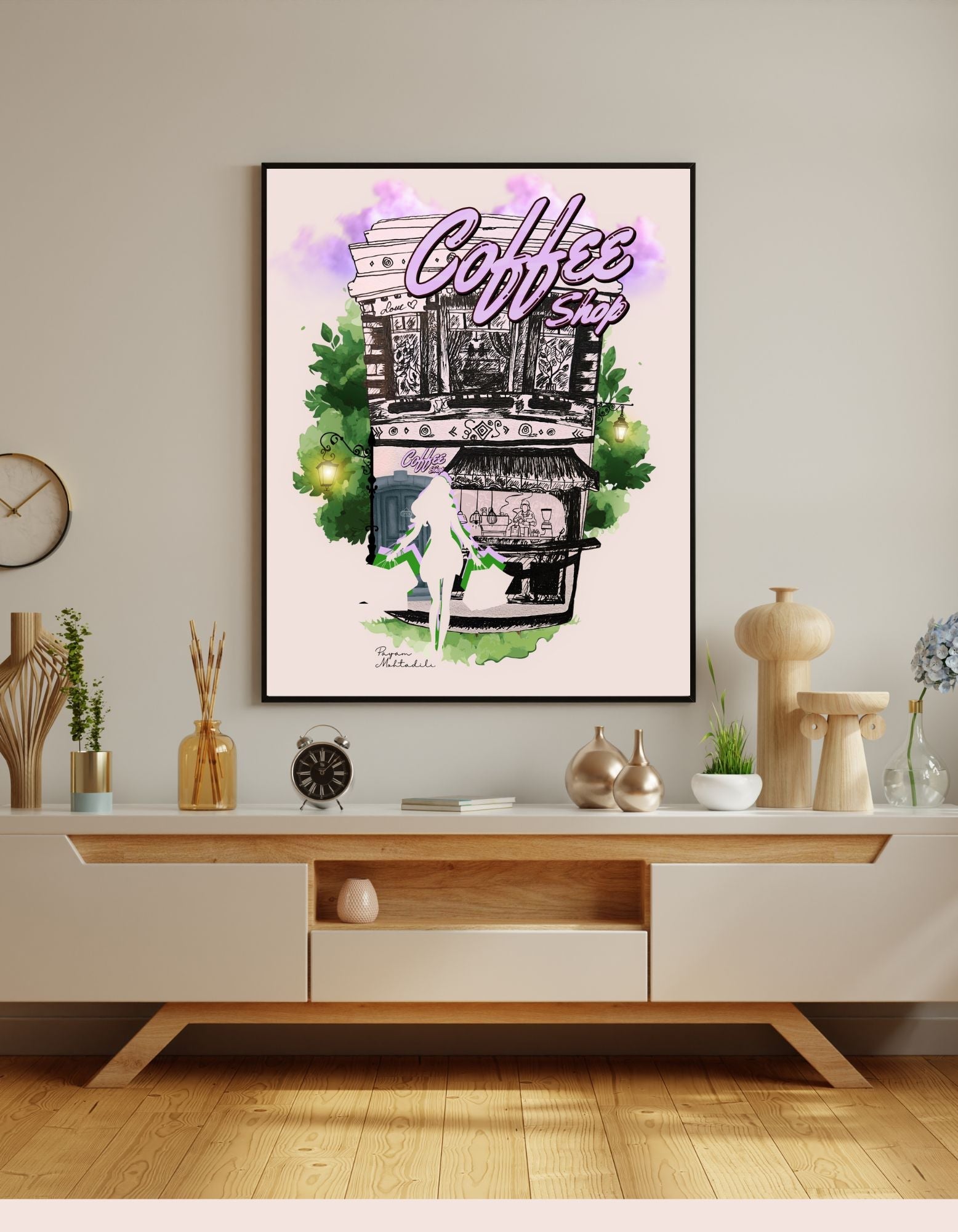 Koffiecup Kunstposter - hand getekend, digitaal print. - JalaJala Artshop