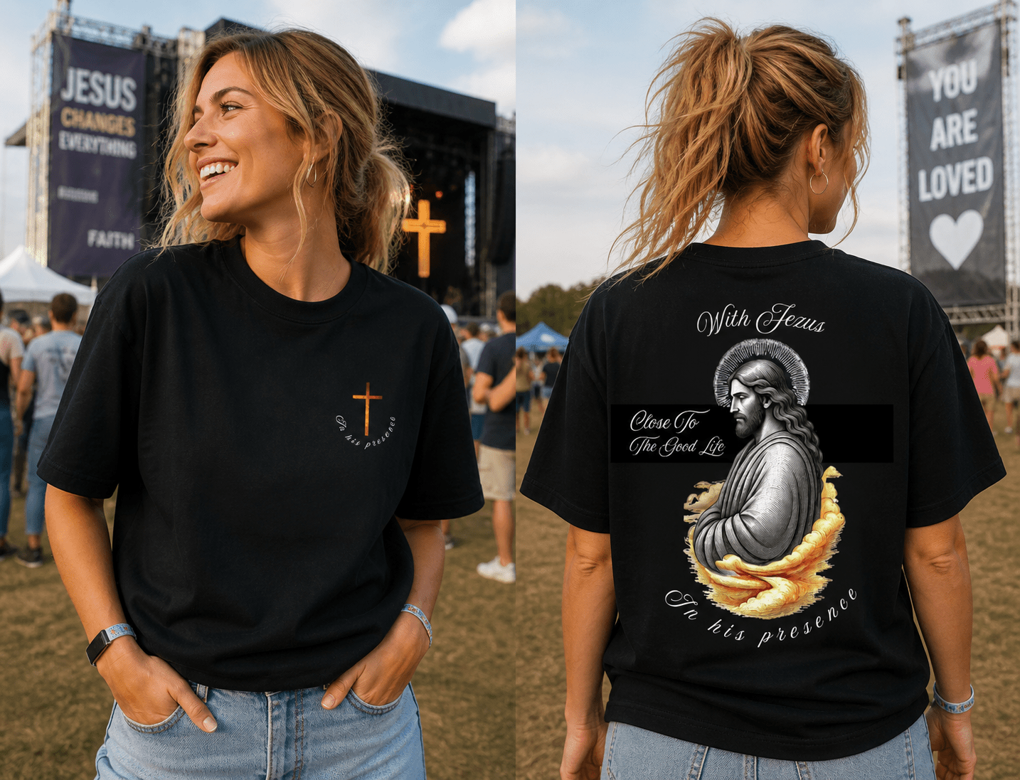 Oversized Festival T-shirt – “With Jesus / In His Presence” – Premium Art Design - JalaJala Artshop