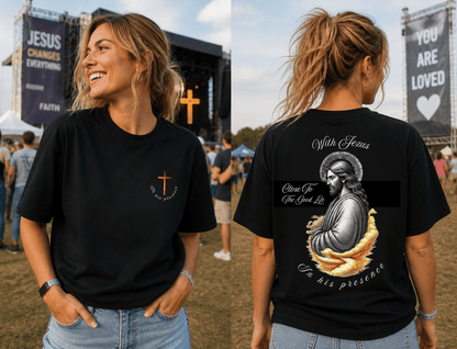 Oversized Festival T-shirt – “With Jesus / In His Presence” – Premium Art Design - JalaJala Artshop