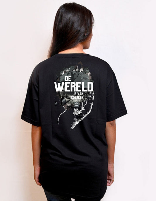 Oversized T-shirt uniseks - De wereld is van iedereen - JalaJala Artshop