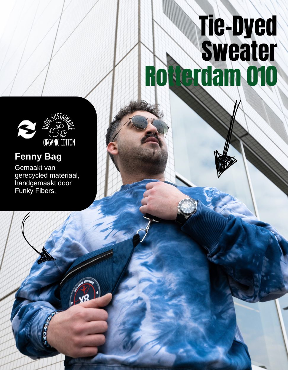 Oversized Tie - Dye Sweater – Blauw | Rotterdam 010 (Limited Edition) - JalaJala Artshop
