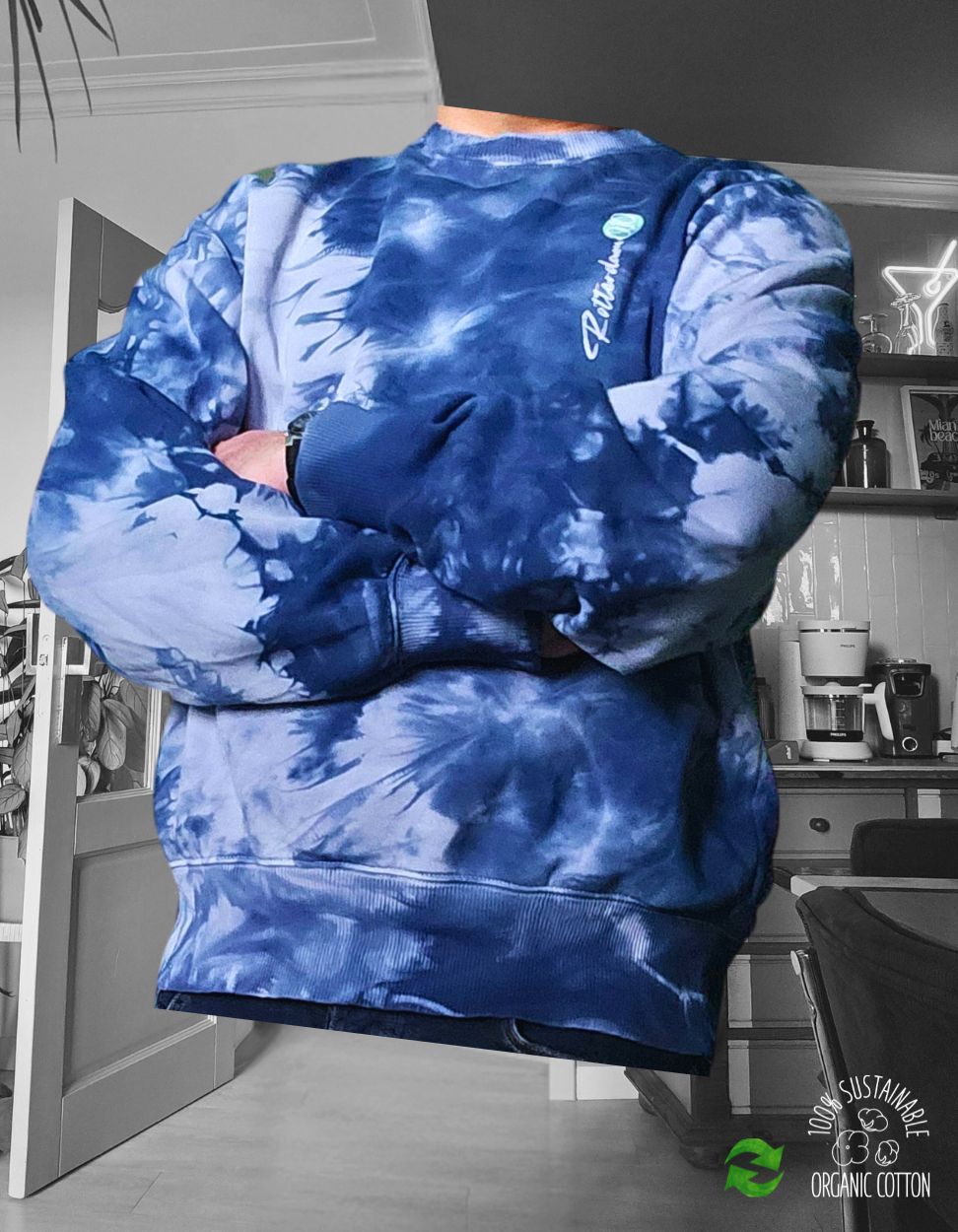 Oversized Tie - Dye Sweater – Blauw | Rotterdam 010 (Limited Edition) - JalaJala Artshop