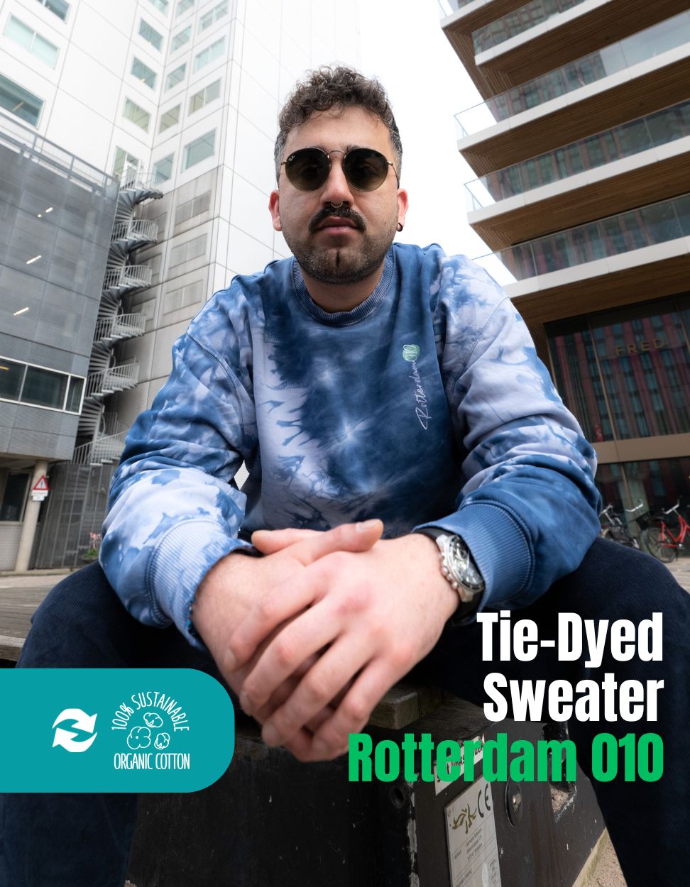 Oversized Tie - Dye Sweater – Blauw | Rotterdam 010 (Limited Edition) - JalaJala Artshop