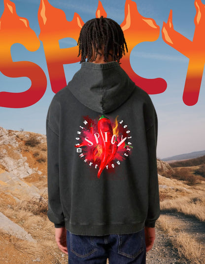 Spicy Minds Hoodie – Kunstzinnig Statement in Vintage Black limited edition unisek hoodie - JalaJala Artshop