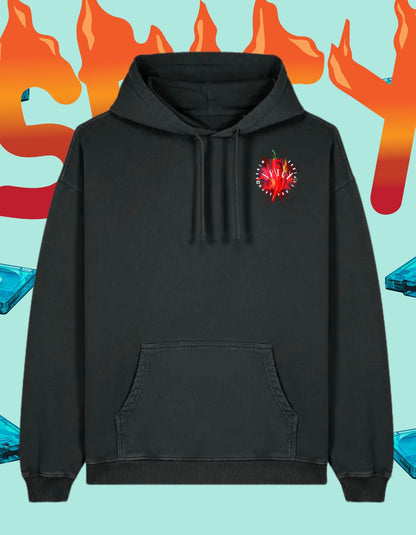 Spicy Minds Hoodie – Kunstzinnig Statement in Vintage Black limited edition unisek hoodie - JalaJala Artshop