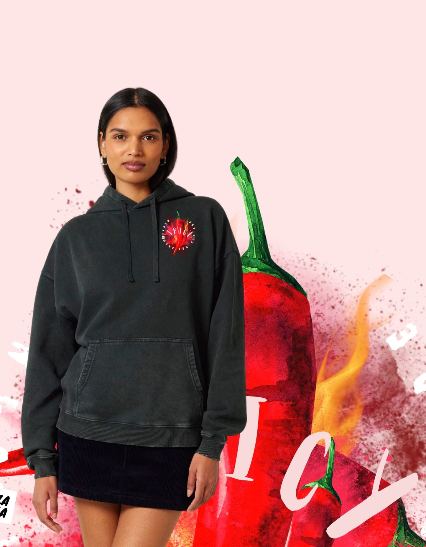 Spicy Minds Hoodie – Kunstzinnig Statement in Vintage Black limited edition unisek hoodie - JalaJala Artshop
