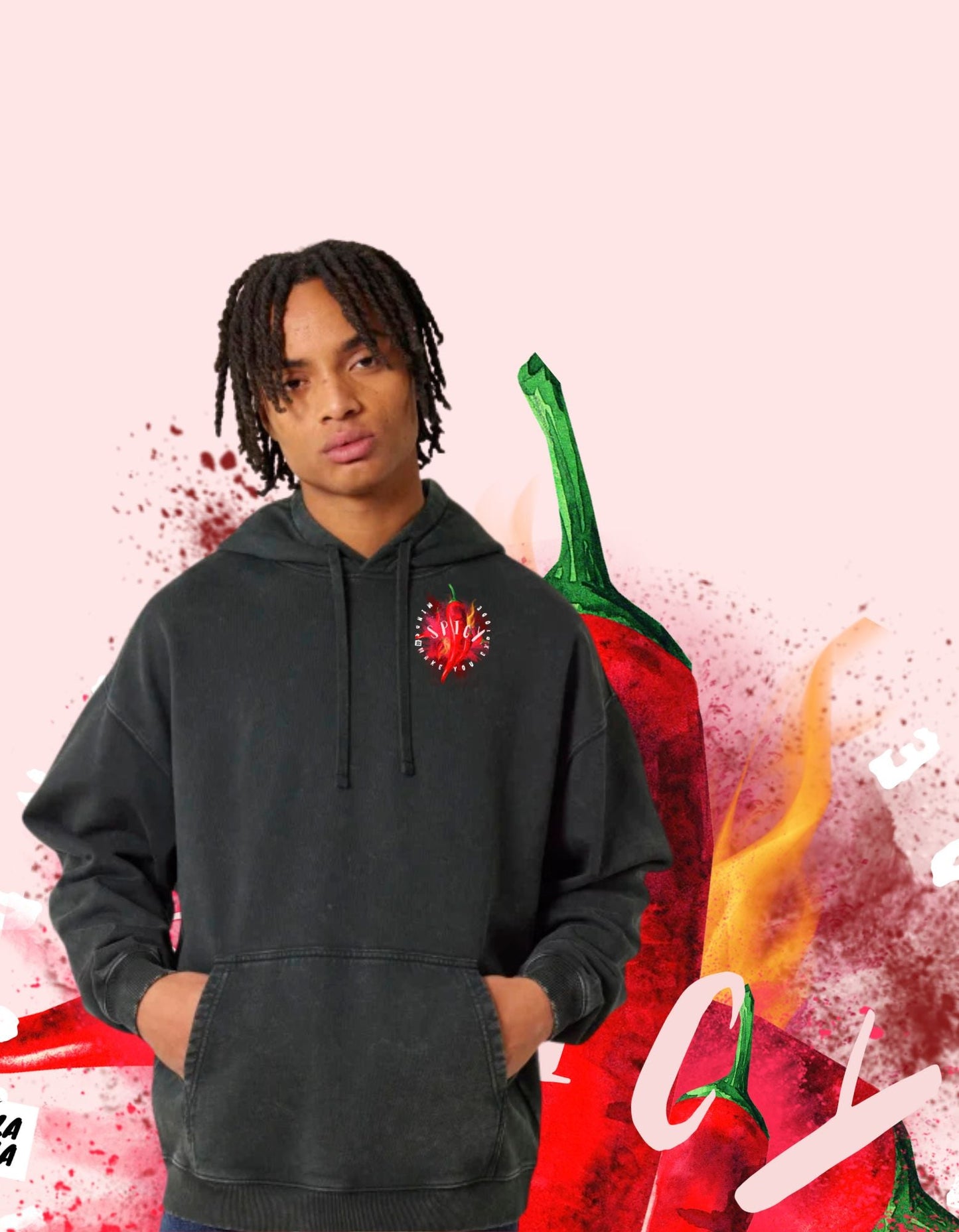 Spicy Minds Hoodie – Kunstzinnig Statement in Vintage Black limited edition unisek hoodie - JalaJala Artshop