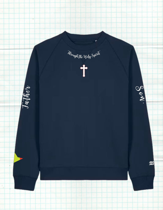 Through the Holy Spirit – Navy Uniseks Sweater Wegwijzerkampen - JalaJala Artshop