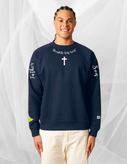 Through the Holy Spirit – Navy Uniseks Sweater Wegwijzerkampen - JalaJala Artshop
