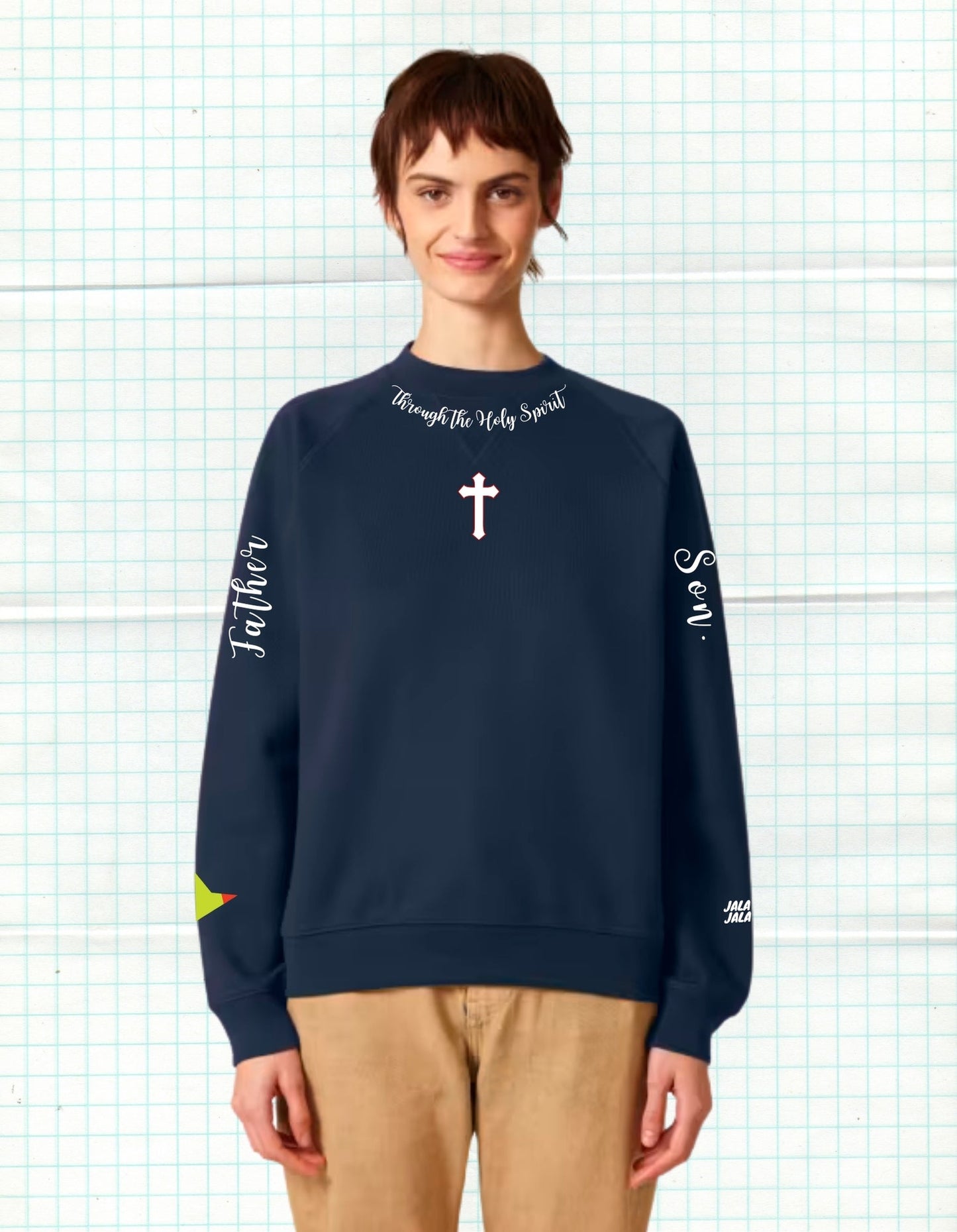 Through the Holy Spirit – Navy Uniseks Sweater Wegwijzerkampen - JalaJala Artshop