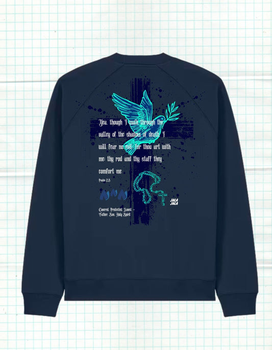 Valley of the Shadow – Navy Uniseks Sweater Wegwijzerkampen - JalaJala Artshop
