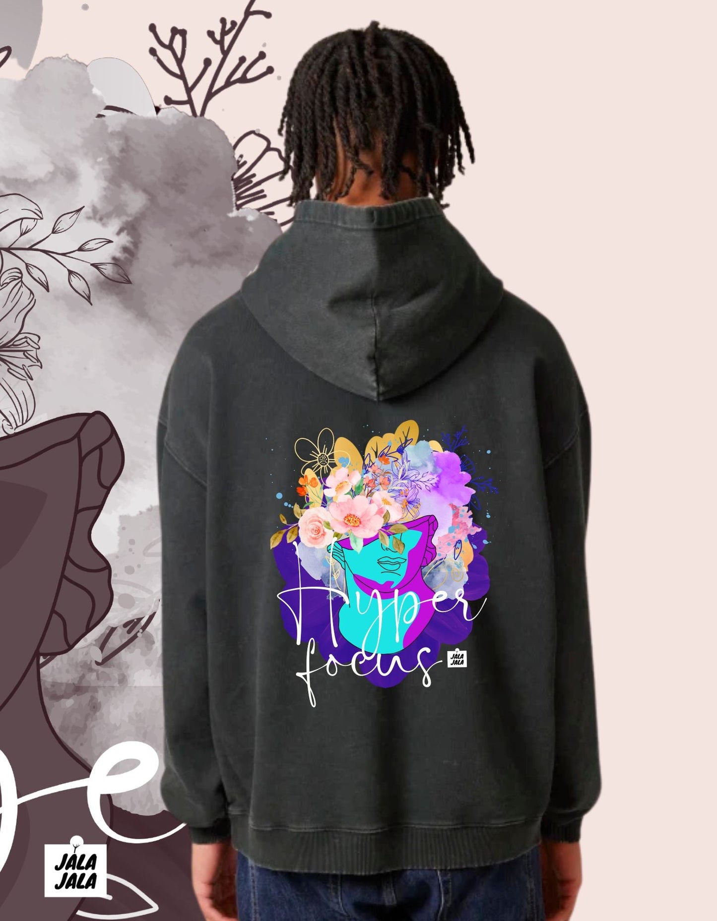 Vintage Black Hoodie Oversized – Hyperfocus: Waar Creativiteit en Stijl Samenkomen - JalaJala Artshop