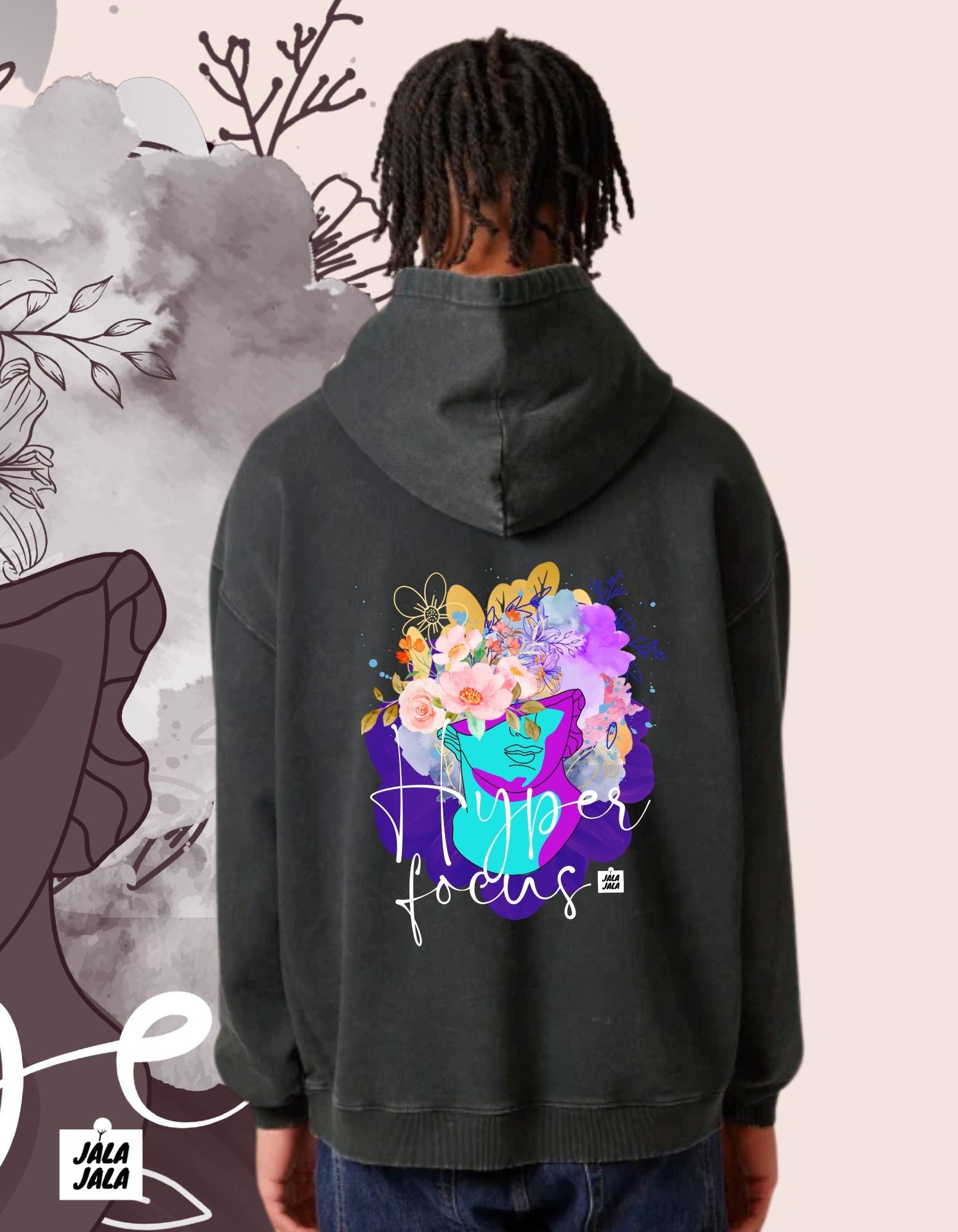 Vintage Black Hoodie Oversized – Hyperfocus: Waar Creativiteit en Stijl Samenkomen - JalaJala Artshop
