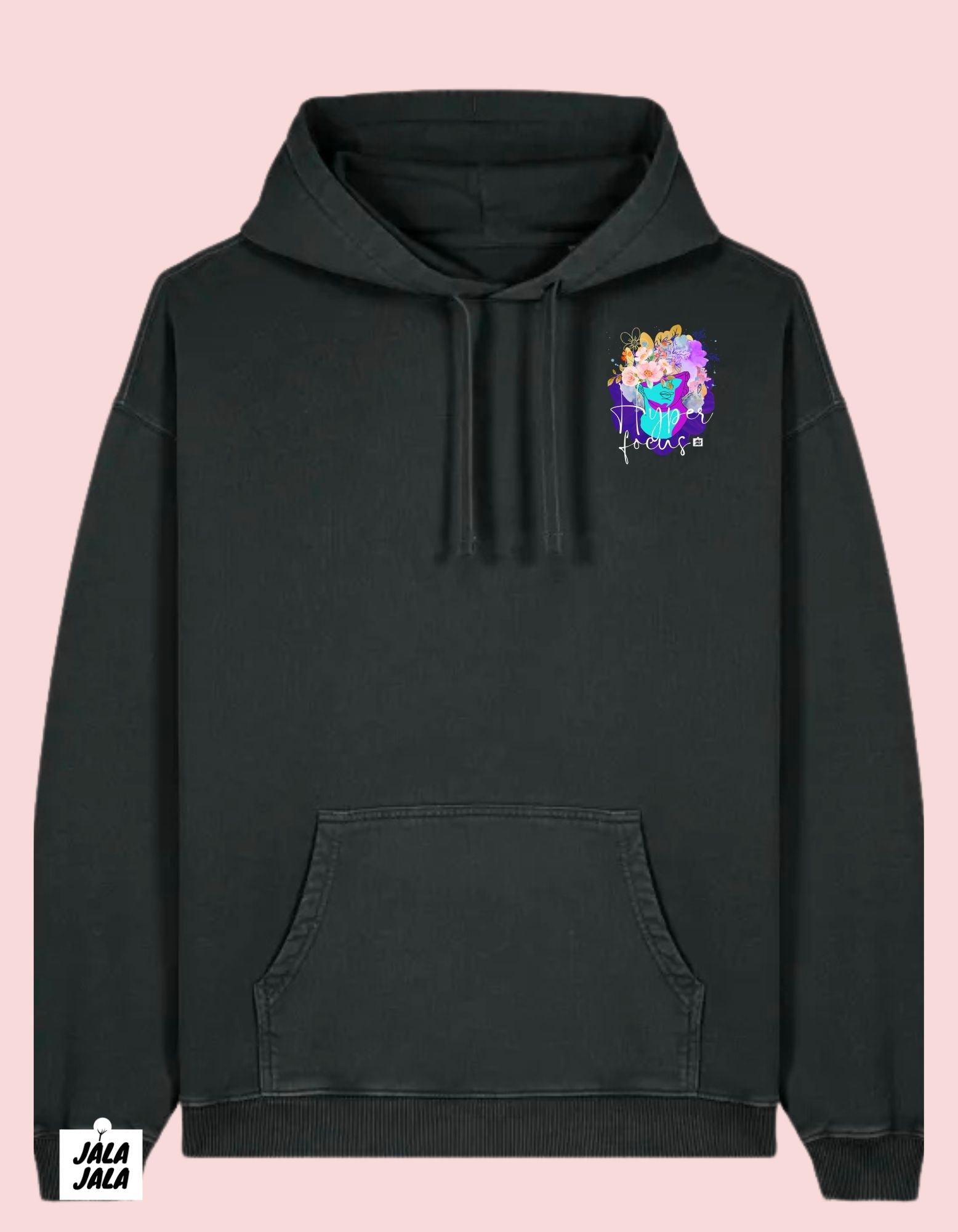 Vintage Black Hoodie Oversized – Hyperfocus: Waar Creativiteit en Stijl Samenkomen - JalaJala Artshop