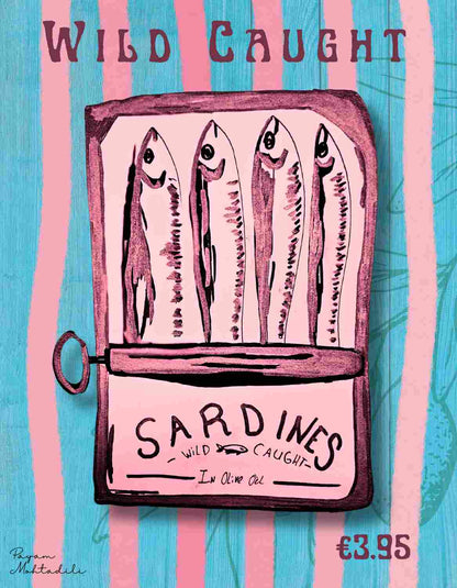 Wild sardines kunst poster - Hand getekend, digitaal print - JalaJala Artshop